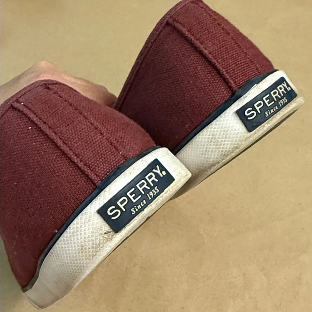 SPERRY Burgundy Canvas Sneakers - Women’s Comfy Slip-On Shoes - US Size 11 - Picture 9 of 13